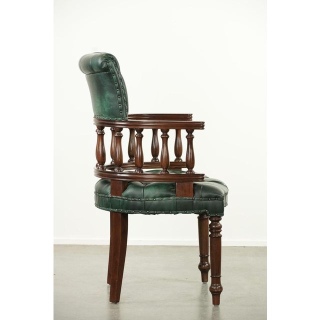 Chesterfield Desk Chair in Green Flame-Patterned Cowhide Leather For Sale - Image 3 of 13