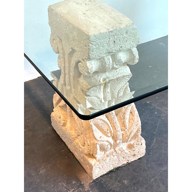 Vintage Carved Coquina Stone Pedestal Dining Table For Sale - Image 10 of 12