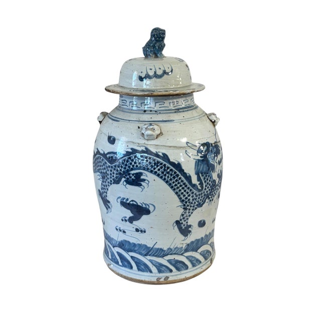 Antique White Large Chinoiserie Dancing Dragons Ginger Jar 18" H For Sale - Image 8 of 10