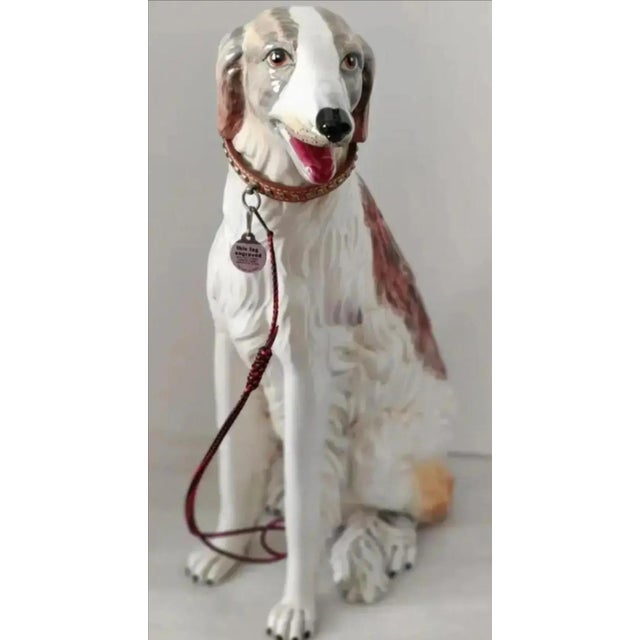 1960s Life Size Glazed Porcelain Borzoi Dog Statue Made in Italy, Circa 1960 For Sale - Image 5 of 12