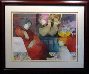 1990s Sunol Alvar "Les Portador De Natures" Hand Signed, Custom Framed