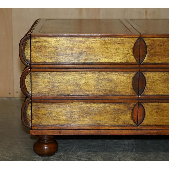 Large Six Drawer Stack of Scholars Library Books Coffee Table with Brown Leather Top For Sale - Image 4 of 18