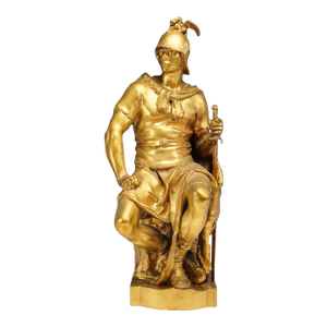 19th-Century Gilt Bronze “Soldat Assis, Le Courage Militaire” by Paul Dubois, Cast by Barbedienne