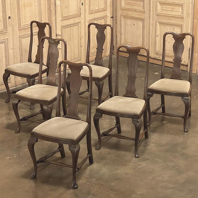 Queen Anne Set of 6 Antique Queen Anne Chestnut Dining Chairs For Sale - Image 3 of 18
