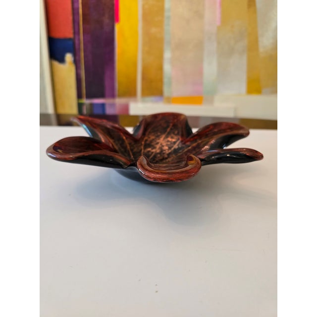 Glass Vintage Mid Century Modern Murano Style Leaf Centerpiece For Sale - Image 7 of 8