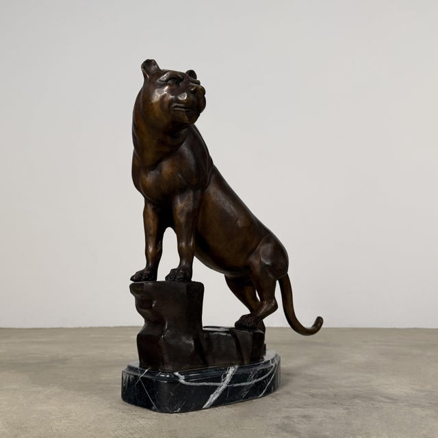 Bronze Mountain Lion (Puma) Sculpture on Marble – Big Cat Statue – 17” H For Sale - Image 4 of 10