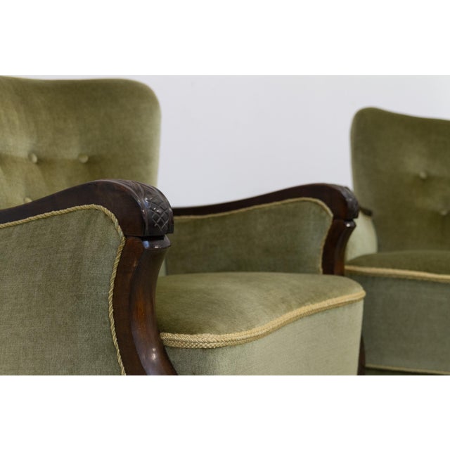 Danish Art Deco Green Velvet Lounge Chairs, 1930s, Set of 2 For Sale - Image 17 of 18