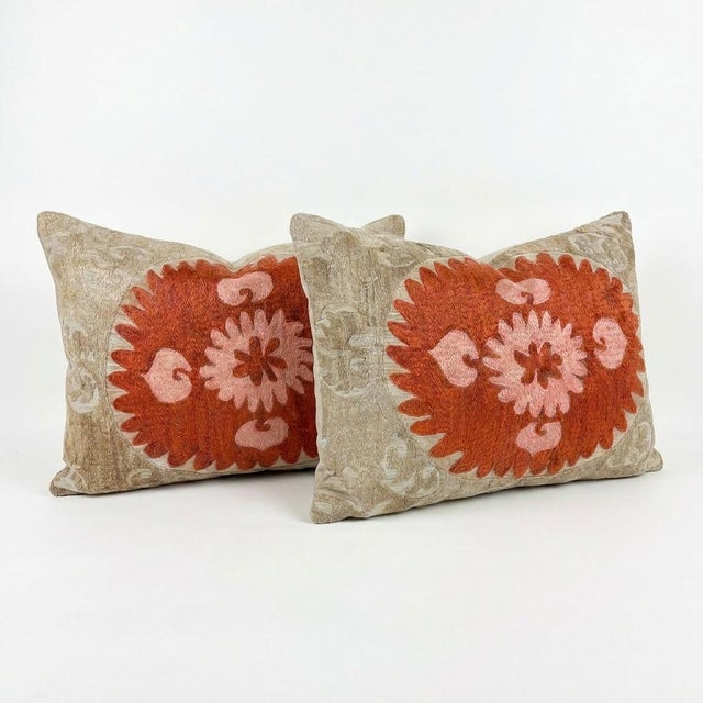 Mid-Century Modern Uzbek Cotton Suzani Pillow Cover 24'' X 28'' - Set of Two For Sale - Image 3 of 5