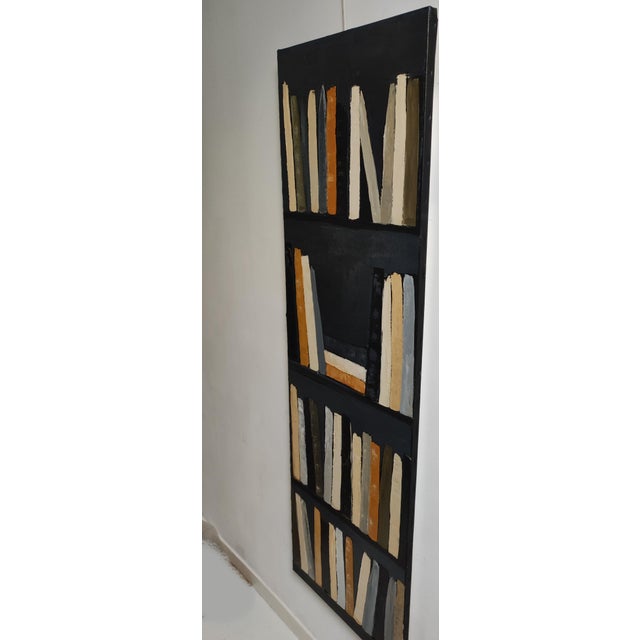 Contemporary Chronique De L'esprit, Abstract Bookshelf Painting in Neutral Tones, Framed in Black, Contemporary, Framed by Sophie Dumont For Sale - Image 3 of 10