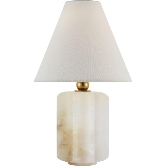 Modern Thomas O'Brien by Visual Comfort Signature Iota Small Table Lamp in Alabaster and Hand-Rubbed Antique Brass with Linen Shade For Sale - Image 3 of 3