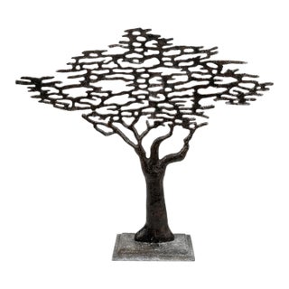 Large Brutalist Cast Metal Acacia Tree Sculpture For Sale