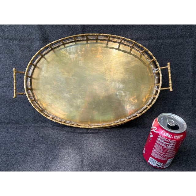 Vintage Faux Bamboo Brass Oval Tray For Sale - Image 17 of 17