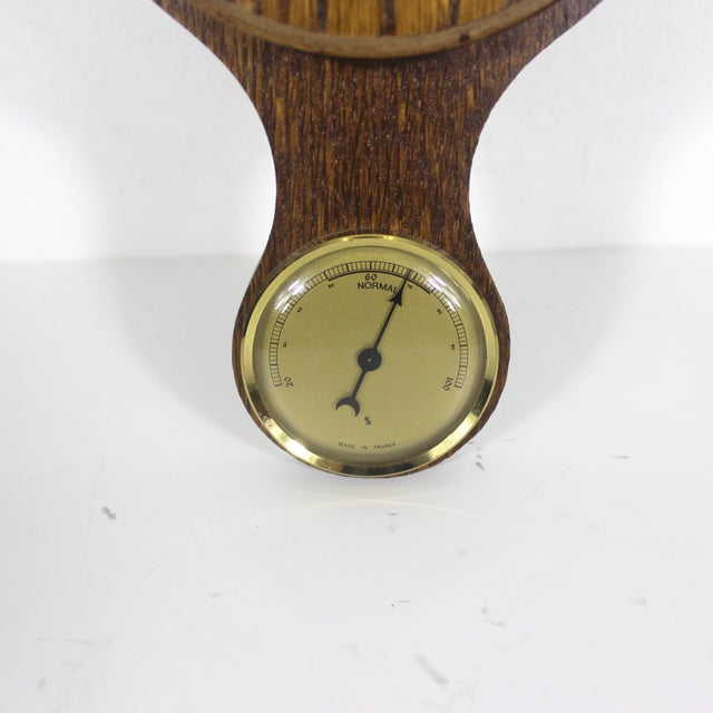 Vintage French Wall Barometer, Made of Wood, Brass and Glass, France For Sale - Image 4 of 11