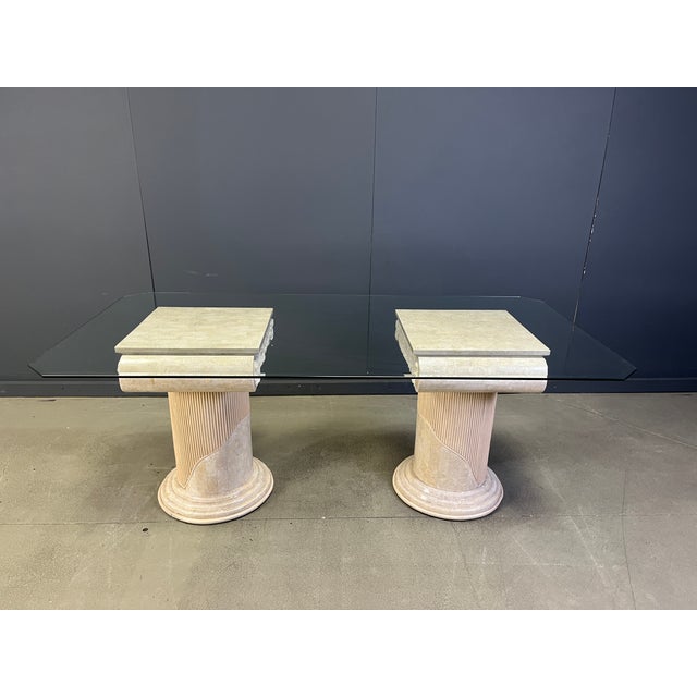 Beige Vintage Tesselated Stone Pedestal Dining Table from Maithland Smith, 1970s For Sale - Image 8 of 12