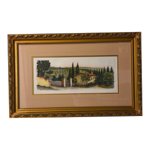 19th Century Tuscan Villa Landscape - Limited Edition Lithograph, Framed