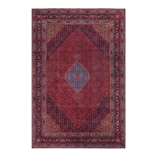 Vintage Retro Tabriz Red/Blue Wool Rug - 9'7'' X 12'6'' For Sale