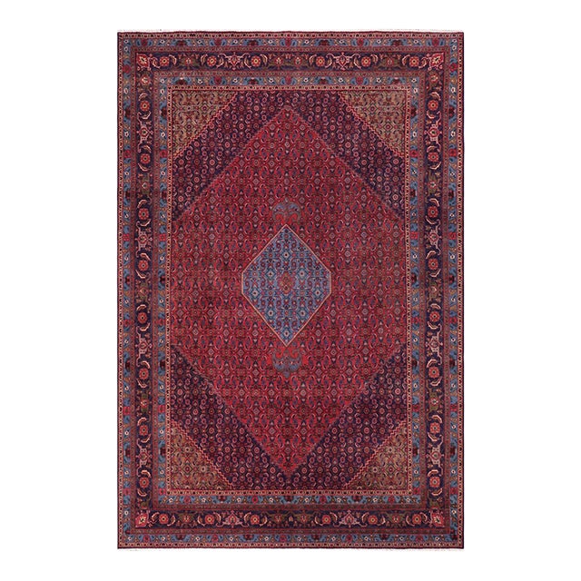 Vintage Retro Tabriz Red/Blue Wool Rug - 9'7'' X 12'6'' For Sale