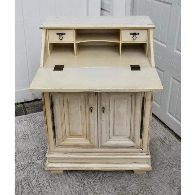Slant Front Secretary Desk 1970s Venetian Style Distressed White For Sale In Philadelphia - Image 6 of 12
