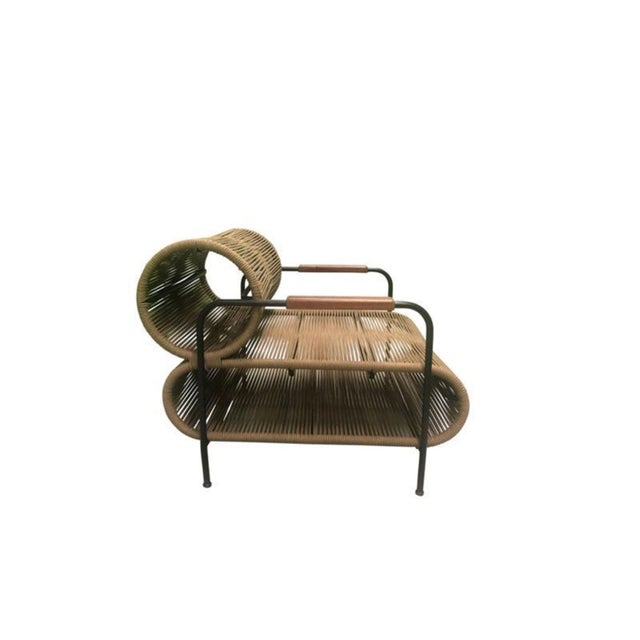 Pair of Elo Armchair Lounge Chair in/Outdoor in Metal, Rope and Wood Arm by Filipe Ramos, Attributed For Sale - Image 4 of 5