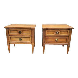 American of Martinsville Mid-Century Fruitwood Bedside Tables Nightstands, Pair