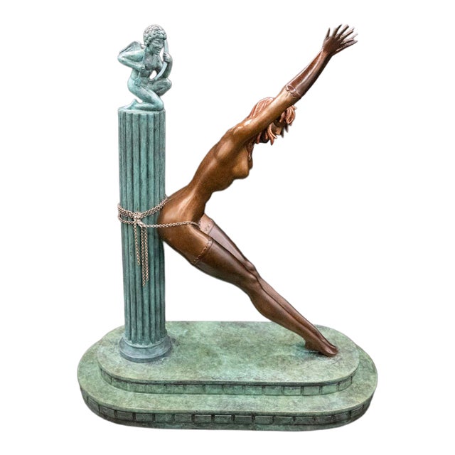 1980s Erté - Prisoner of Love - Signed & Numbered Art Deco Bronze Sculpture - 15" H For Sale