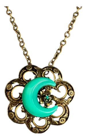 Vintage Crescent Moon Necklace Etruscan Victorian Style Moon Glow Witchy 16"