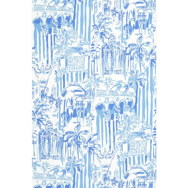 Coastal Lee Jofa Lilly Pulitzer "La via Loca" Wallpaper in Beach Blue - 10 Yard Roll For Sale - Image 3 of 4