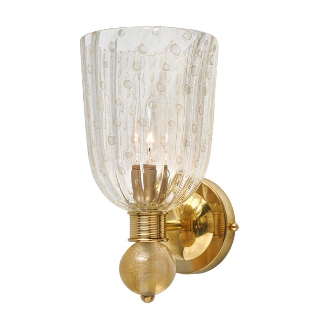 Pair of sconces from the island of Murano, Italy outside of Venice. This pair has been crafted with hand-blown glass cups...