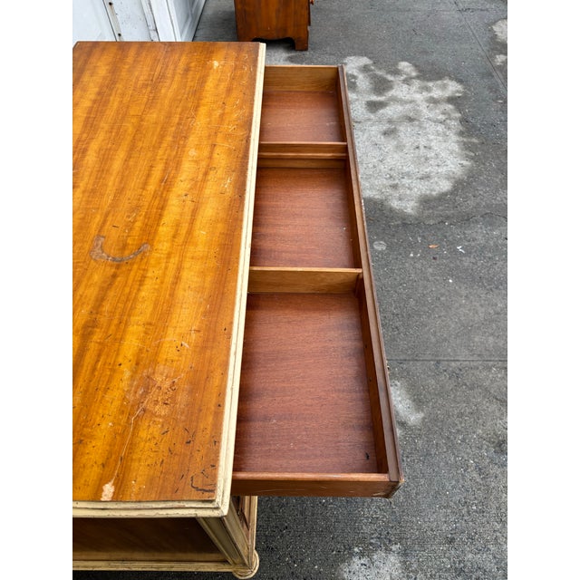 Vintage French Provincial Dresser | Walnut Veneer Chest of Drawers | Louis XV Style Cream & Wood Bedroom Furniture | Mid Century Dresser For Sale - Image 10 of 12