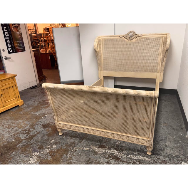Ivory Full Size French Louis XVI Style Caned Bed Frame, Vintage For Sale - Image 8 of 12