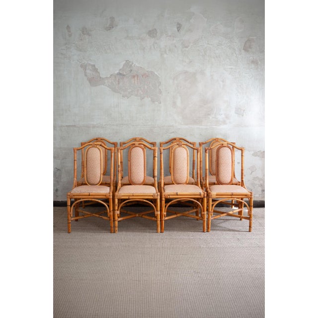 Boho Chic Vintage Italian Bamboo Chairs, 1980s, Set of 8 For Sale - Image 3 of 14
