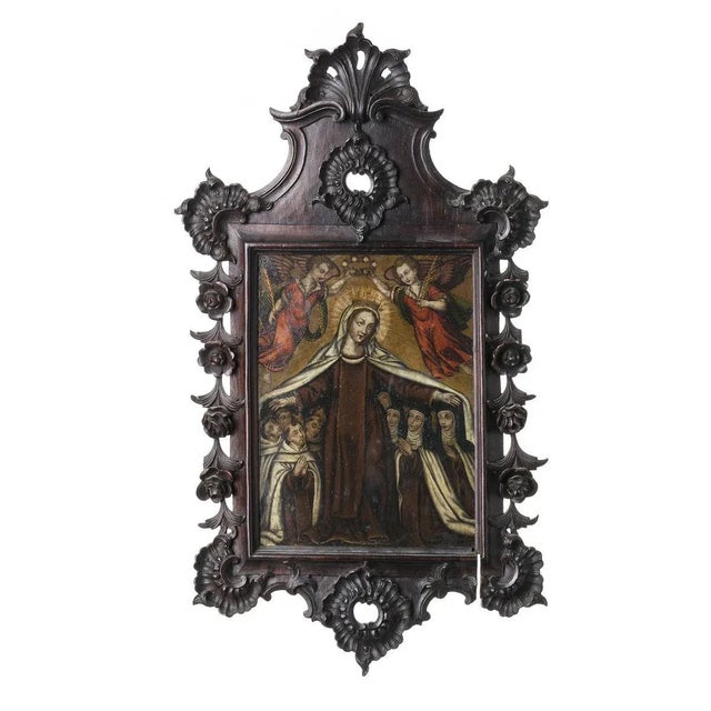 18th century oil on copper. Carved and pierced rosewood frame. Dimensions: (painting) 23.5 x 17 cm. Dimensions: (frame) 51...