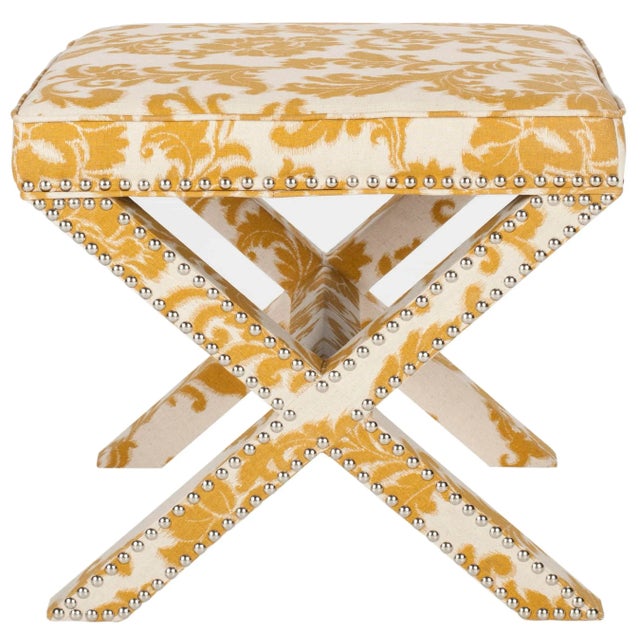 2020s Studded Ottoman, Maize & Beige For Sale - Image 5 of 5