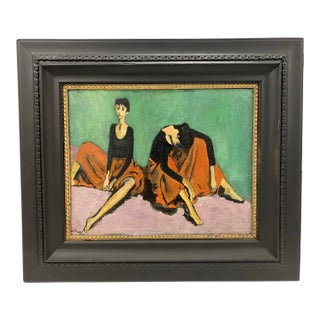 1990s “Two Dancers” Original Oil Painting, Framed For Sale