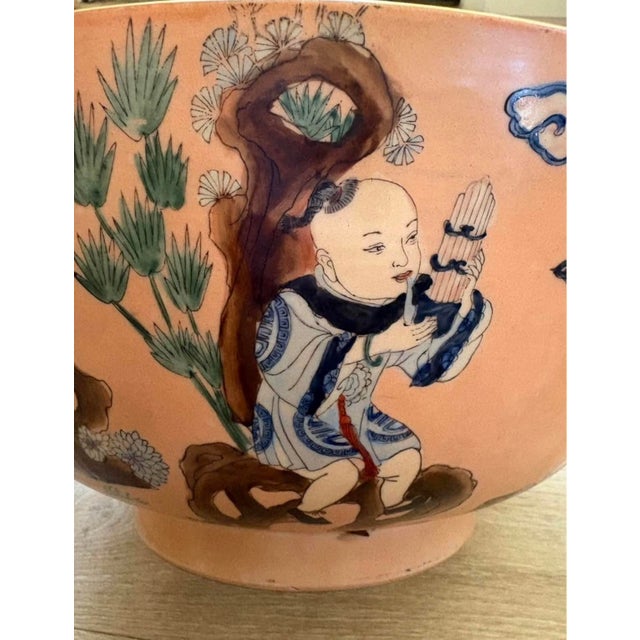 1980s XL Decorative Oriental Bowl Ft. Folk Musicians For Sale - Image 5 of 7