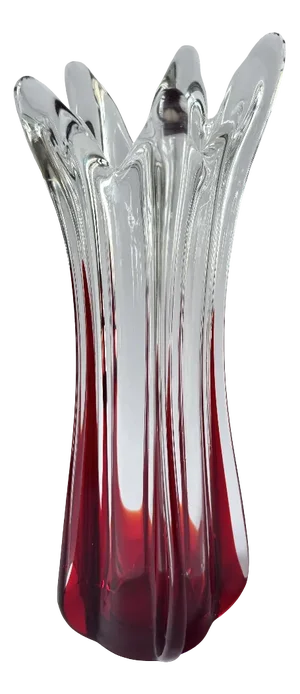 Large Mid-Century Modern Sculptural Ruby Red and Clear Art Glass Vase, 1960s