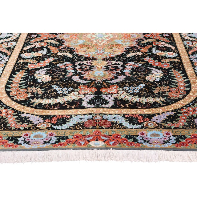 Vintage Persian Black Silk Qum Rug - 05'02 X 08'01 For Sale - Image 4 of 9