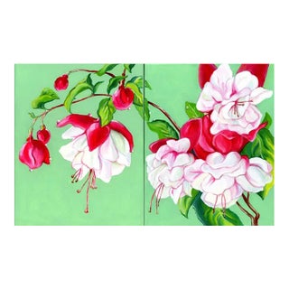 Original Oil Realist Floral Still Life Diptych Painting by Kathleen Ney - Set of 2 For Sale