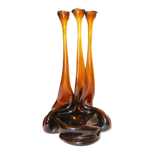 Vintage Hand Blown Amber Glass Beer Bottle Candelabra Candle Stick Holder