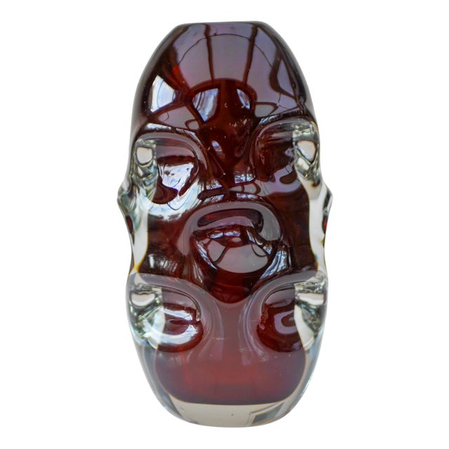 Mid-Century Modern Handmade Crystal Vase in Dark Red by Börne Augustsson for Åseda For Sale