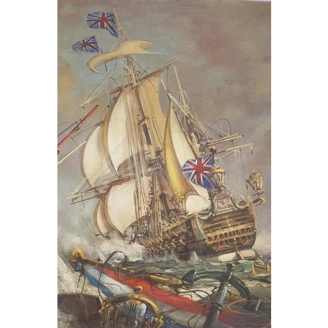 After D.G.M. Gaitalian, Sea Battle, Oil on Canvas, Framed For Sale - Image 4 of 8