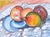 Gorgeous, bright still life of apples on mat board by Virginia Hughins (American, 1923-2004). Unsigned and unframed. From...