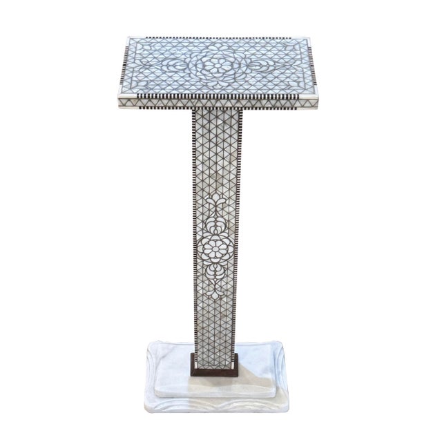 Contemporary 1990s Mother-of-Pearl Inlay Modern Style Pedestal / Side Table With Natural Marble Base For Sale - Image 3 of 8