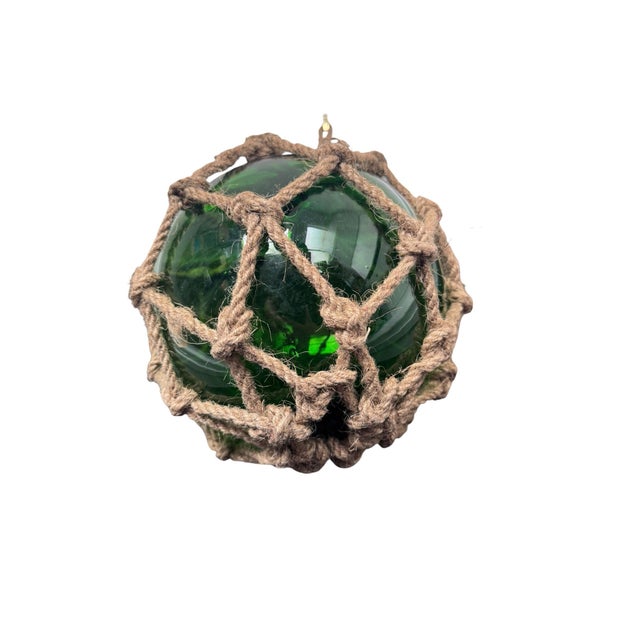 Vintage Green Glass Fishing Float in Jute Rope Netting For Sale In San Francisco - Image 6 of 12