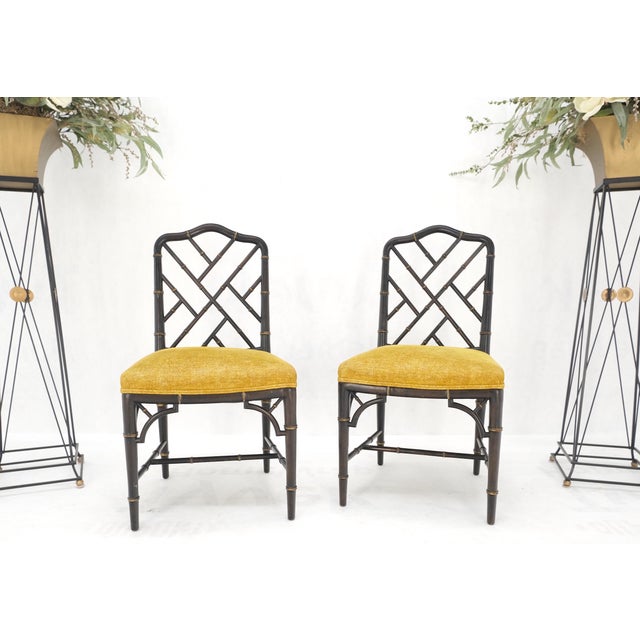 Pair Mid-Century Modern Decorative Ebonized Walnut Faux Bamboo Side Chairs Mint For Sale - Image 14 of 15