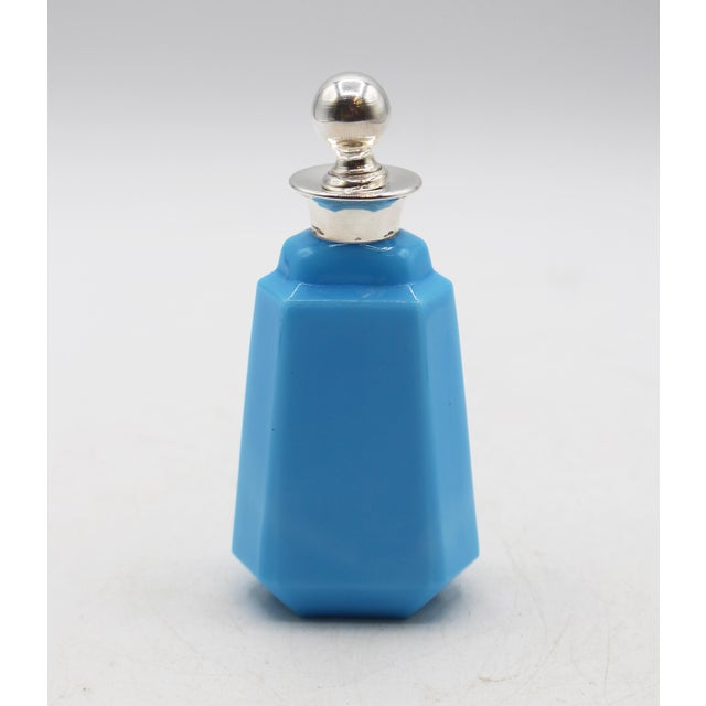 Art Deco Circa 1920s Art Deco Octagonal French Blue Opaline Glass Snuff Bottle For Sale - Image 3 of 9
