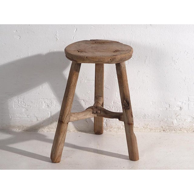 Brown Antique Round Wabi Sabi Style Stool, 1900 For Sale - Image 8 of 9