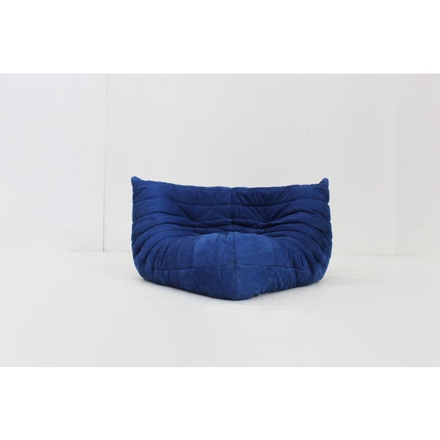 Animal Skin Blue Leather Corner Armchair by Michel Ducaroy for Ligne Roset, 1990s For Sale - Image 7 of 11