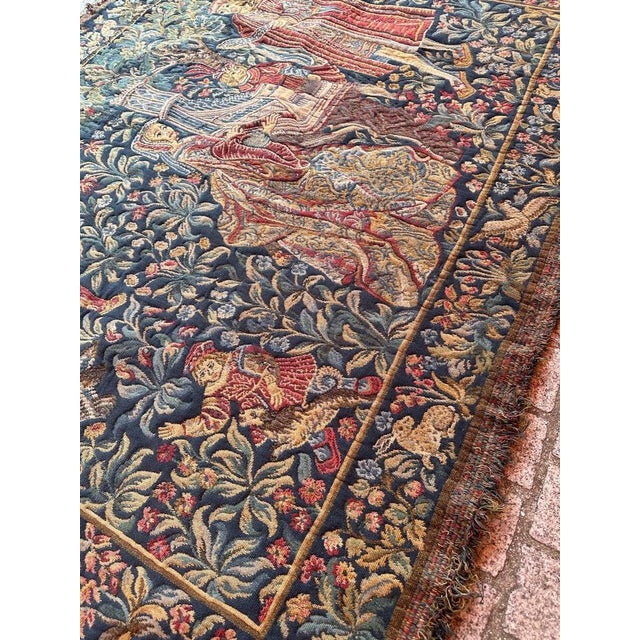Vintage Aubusson Style Jaquar Tapestry with Medieval Museum Design, 1970s For Sale - Image 17 of 18