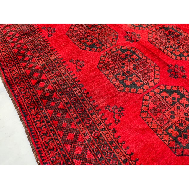 Vintage Afghan Khal Mohammad Aina Gul Bokhara Tribal Rug - 7'6" X 5'7" For Sale - Image 9 of 12